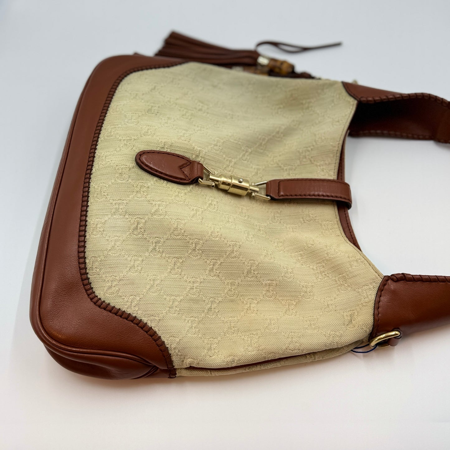 Linen Monogram Medium New Jackie Shoulder Bag Brown