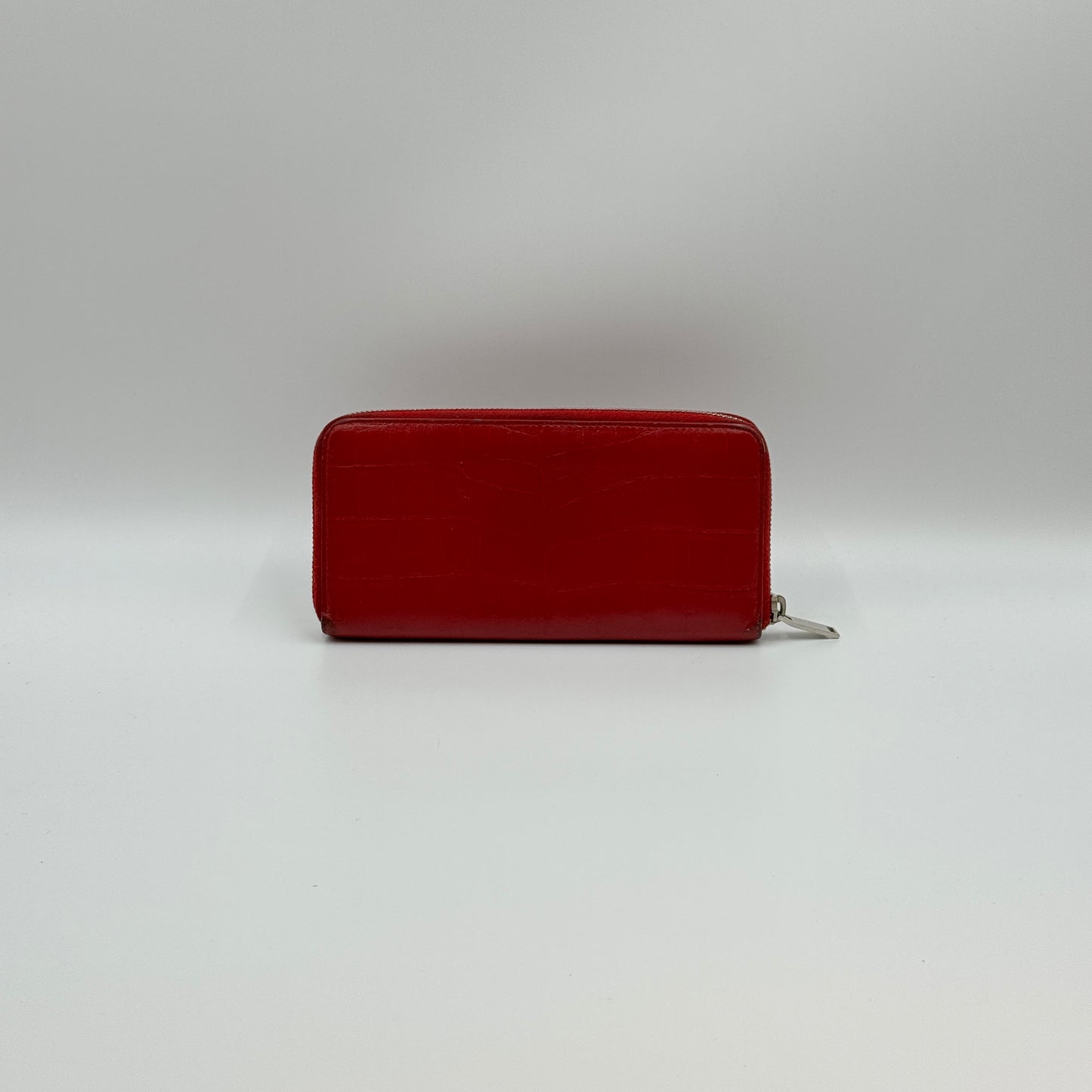 Red Croc Embossed Leather Zippy Wallet