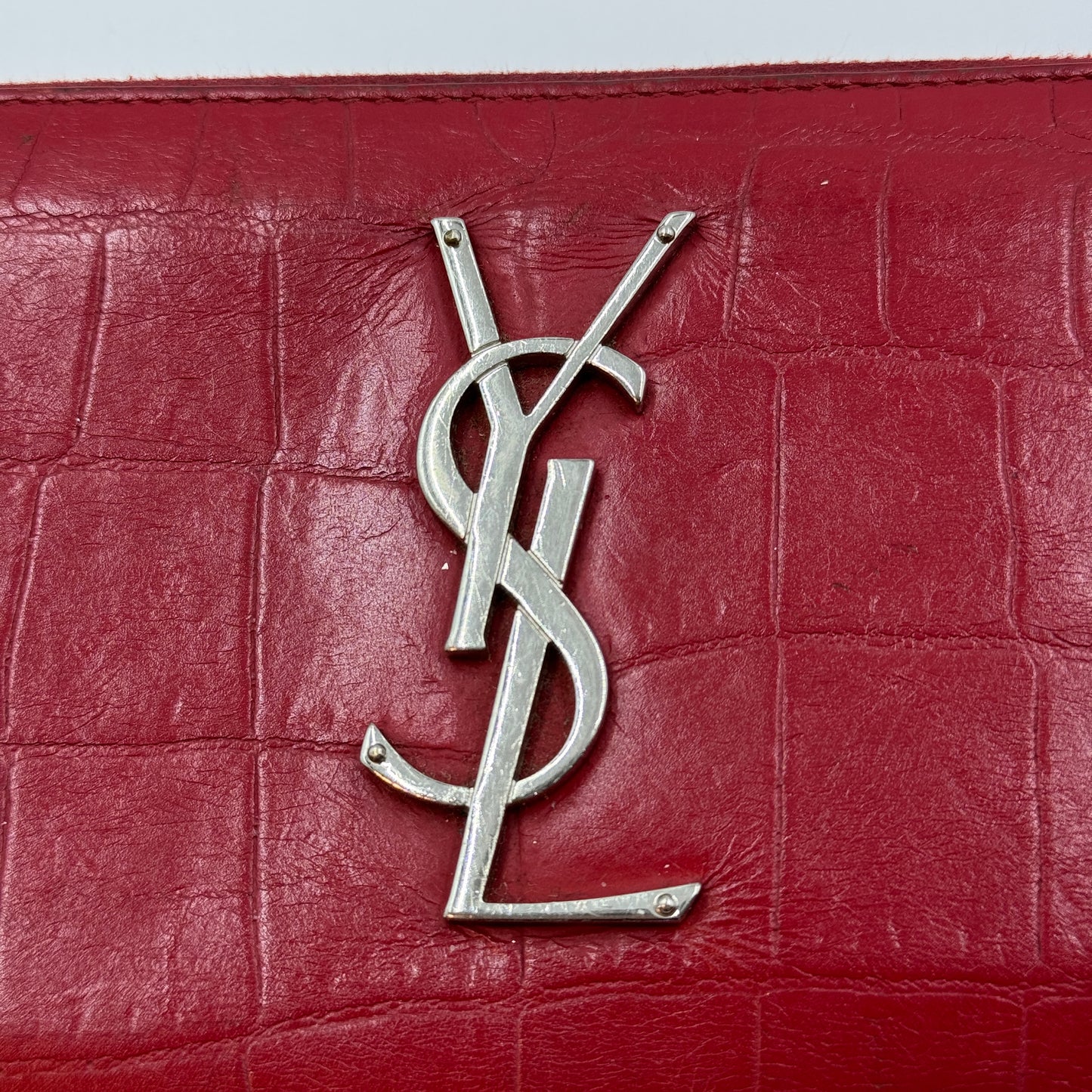 Red Croc Embossed Leather Zippy Wallet