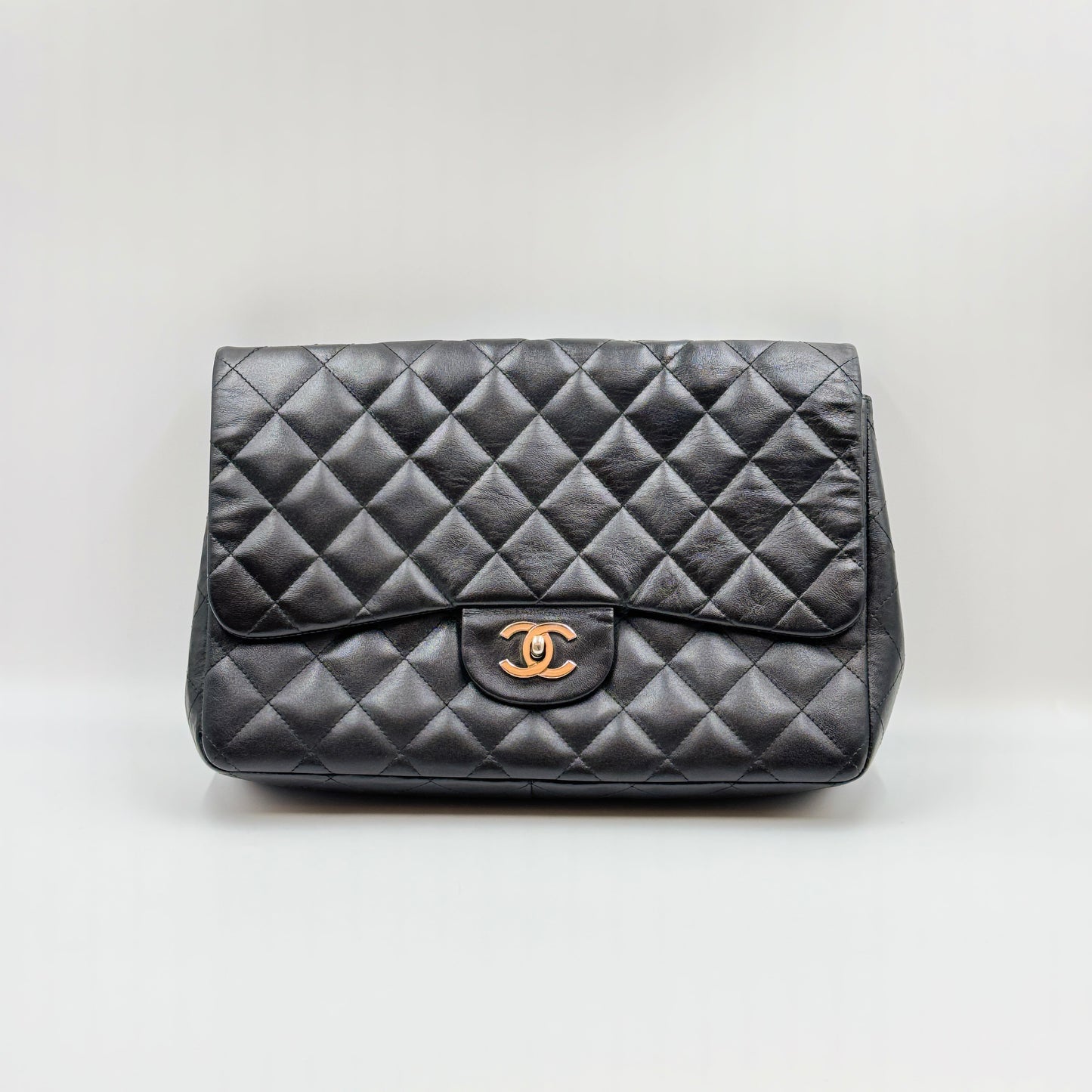 Washed Lambskin Quilted Jumbo Single Flap Bijoux Chain Black
