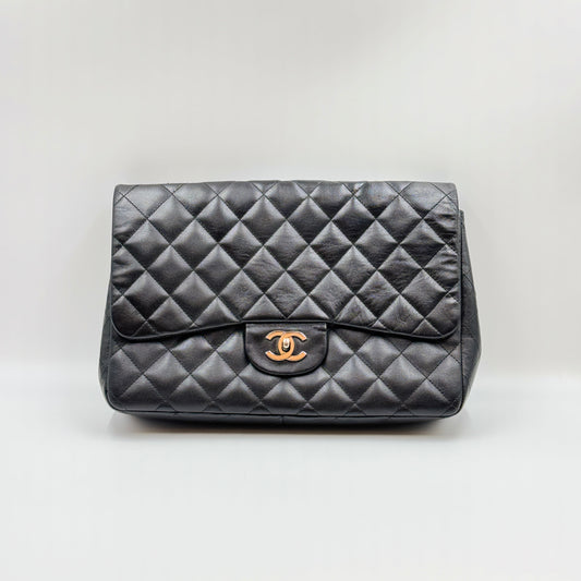 Washed Lambskin Quilted Jumbo Single Flap Bijoux Chain Black