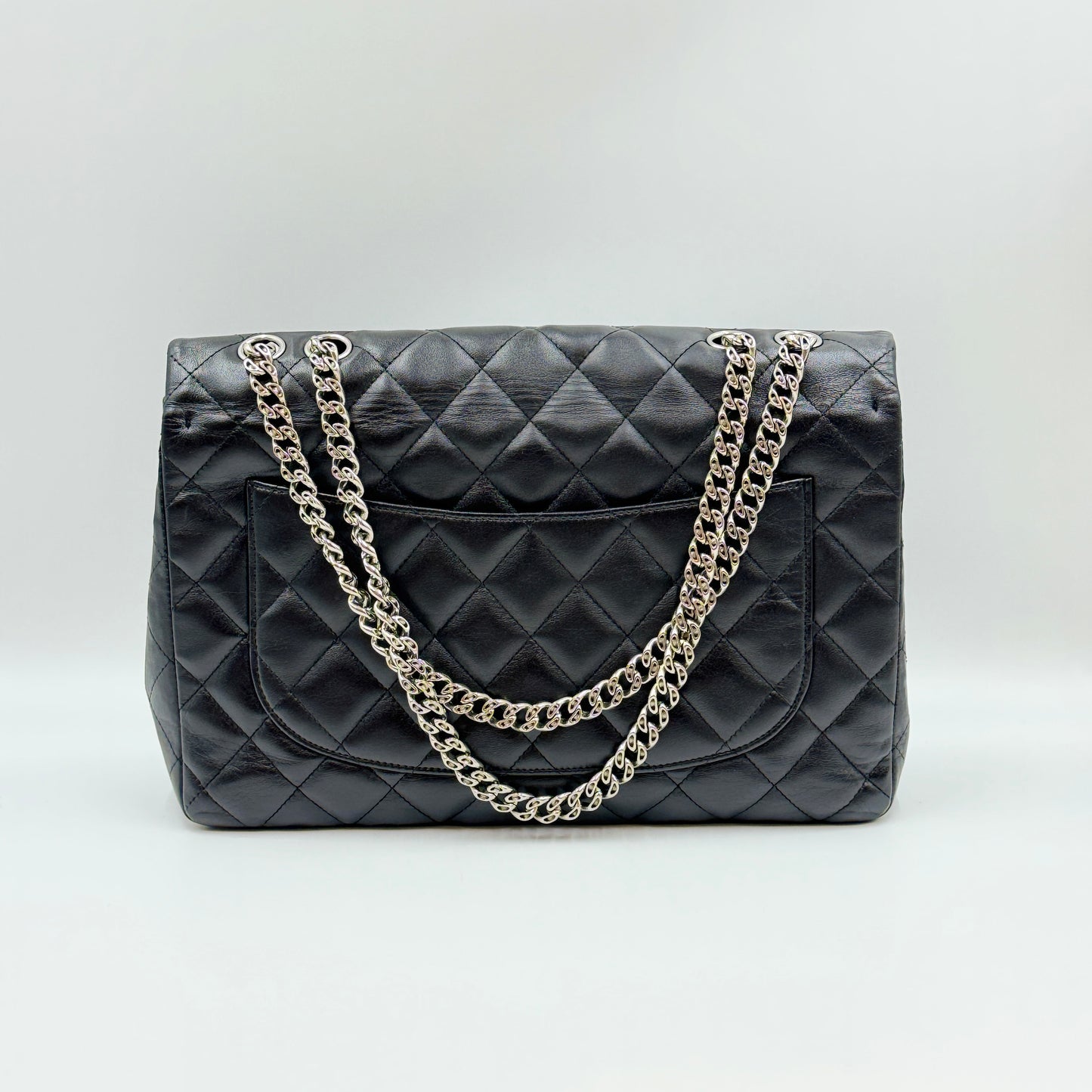Washed Lambskin Quilted Jumbo Single Flap Bijoux Chain Black