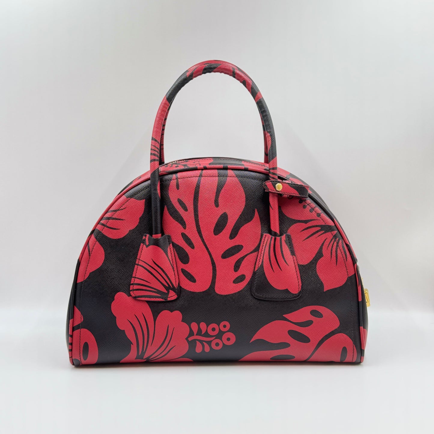 Saffiano Hibiscus Print Bowling Bag Rosso