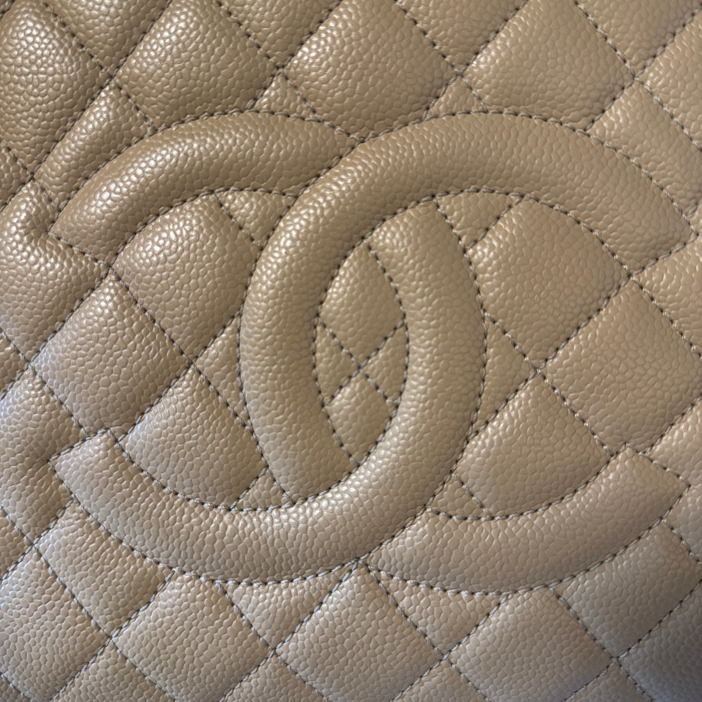 Grand Shopping Tote Quilted Caviar Beige Gold Hardware