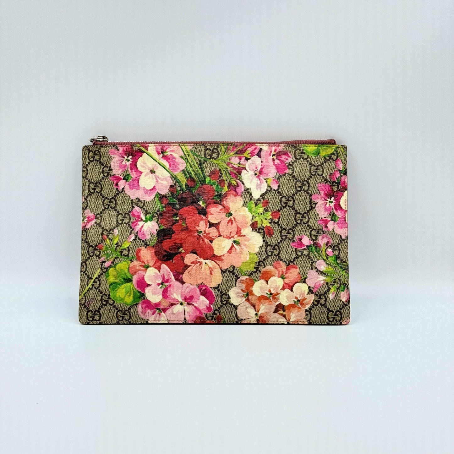 GG Supreme Monogram Blooms Small Zip Chain Pochette