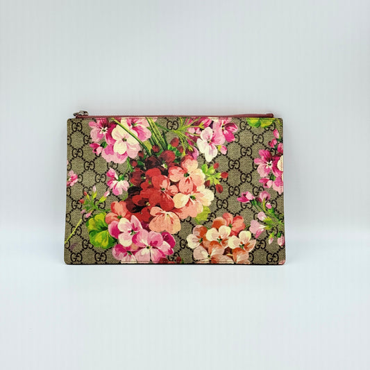 GG Supreme Monogram Blooms Small Zip Chain Pochette