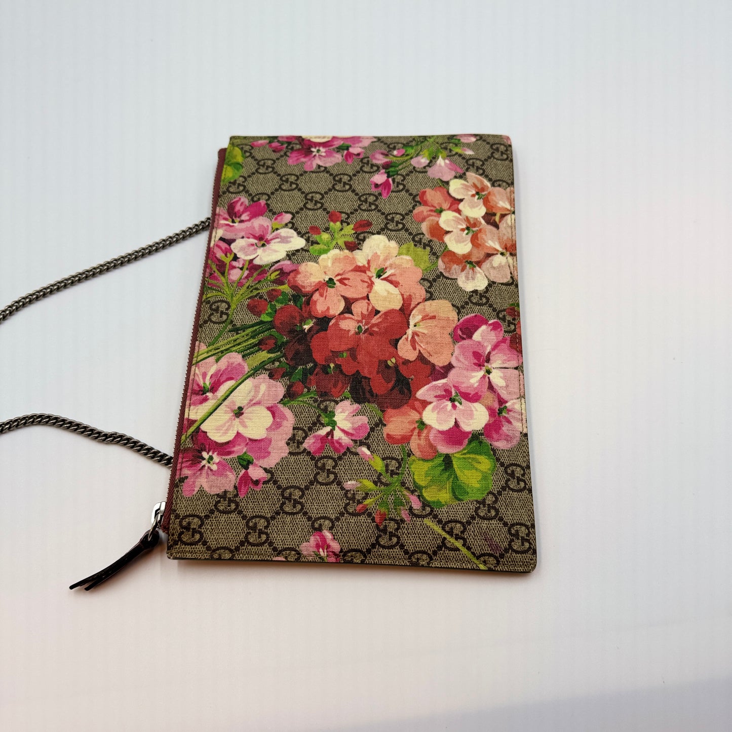 GG Supreme Monogram Blooms Small Zip Chain Pochette