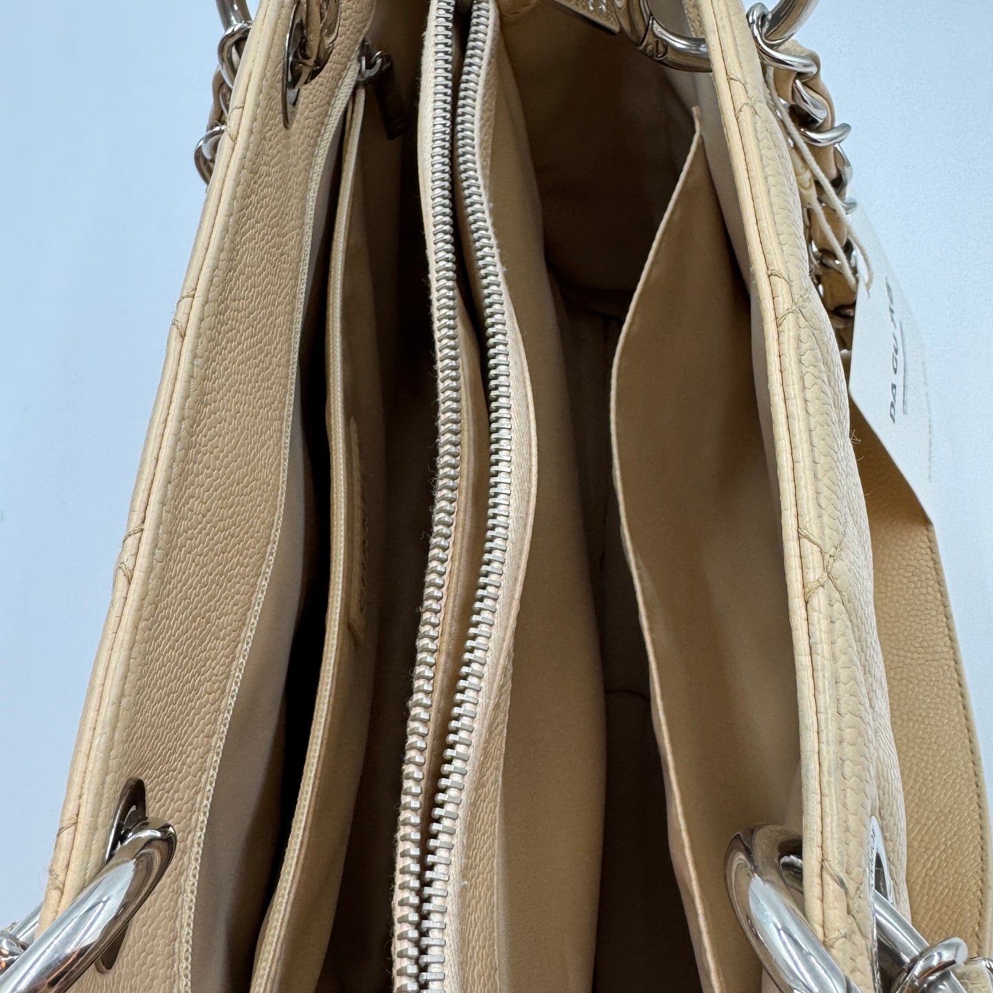 Grand Shopping Tote Quilted Caviar Beige Silver Hardware
