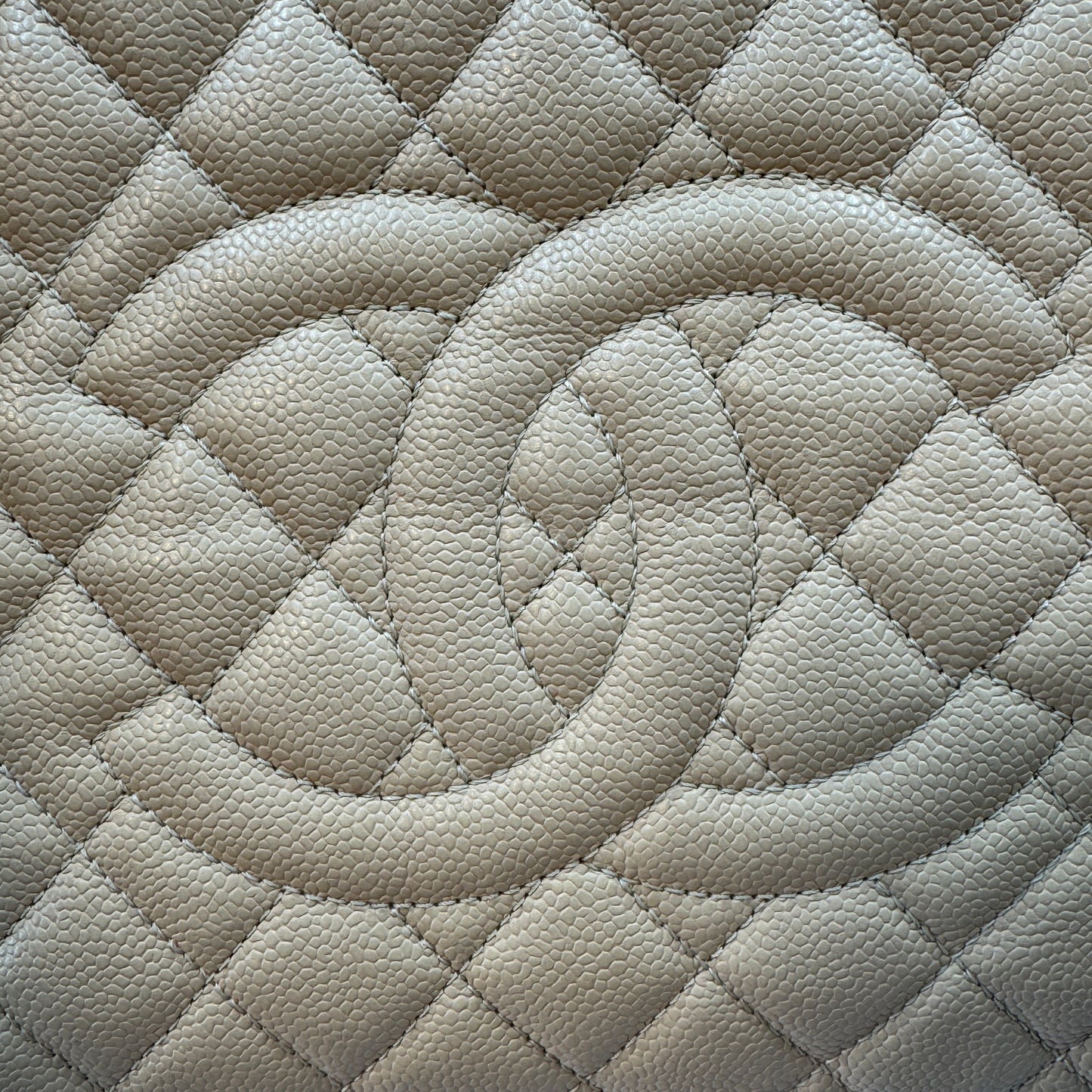 Grand Shopping Tote Quilted Caviar Beige Silver Hardware
