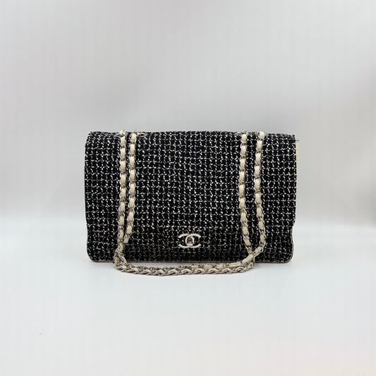Tweed Medium Single Flap Black White
