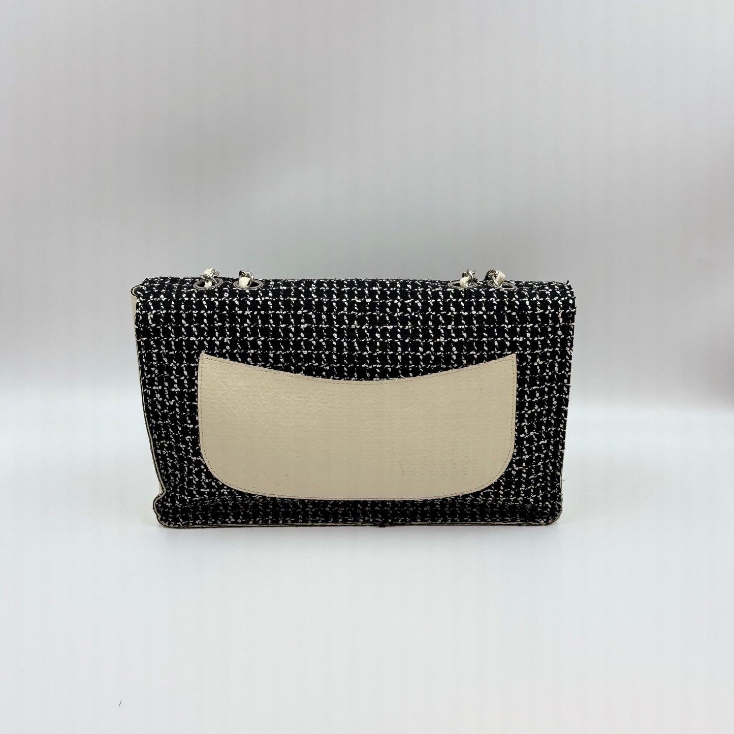 Tweed Medium Single Flap Black White