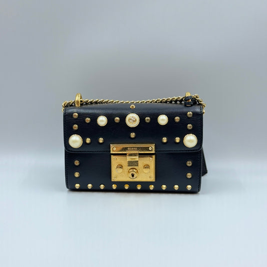 Pearly Padlock Shoulder Bag Studded Leather Small