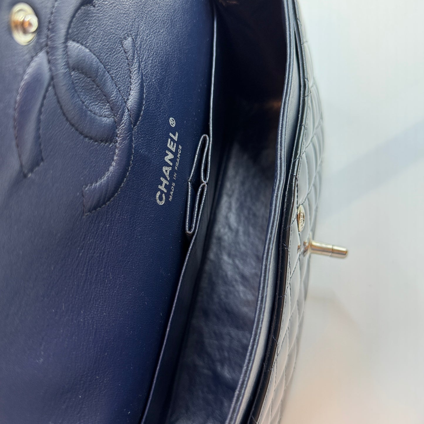 Classic Medium Double Flap Bag Navy
