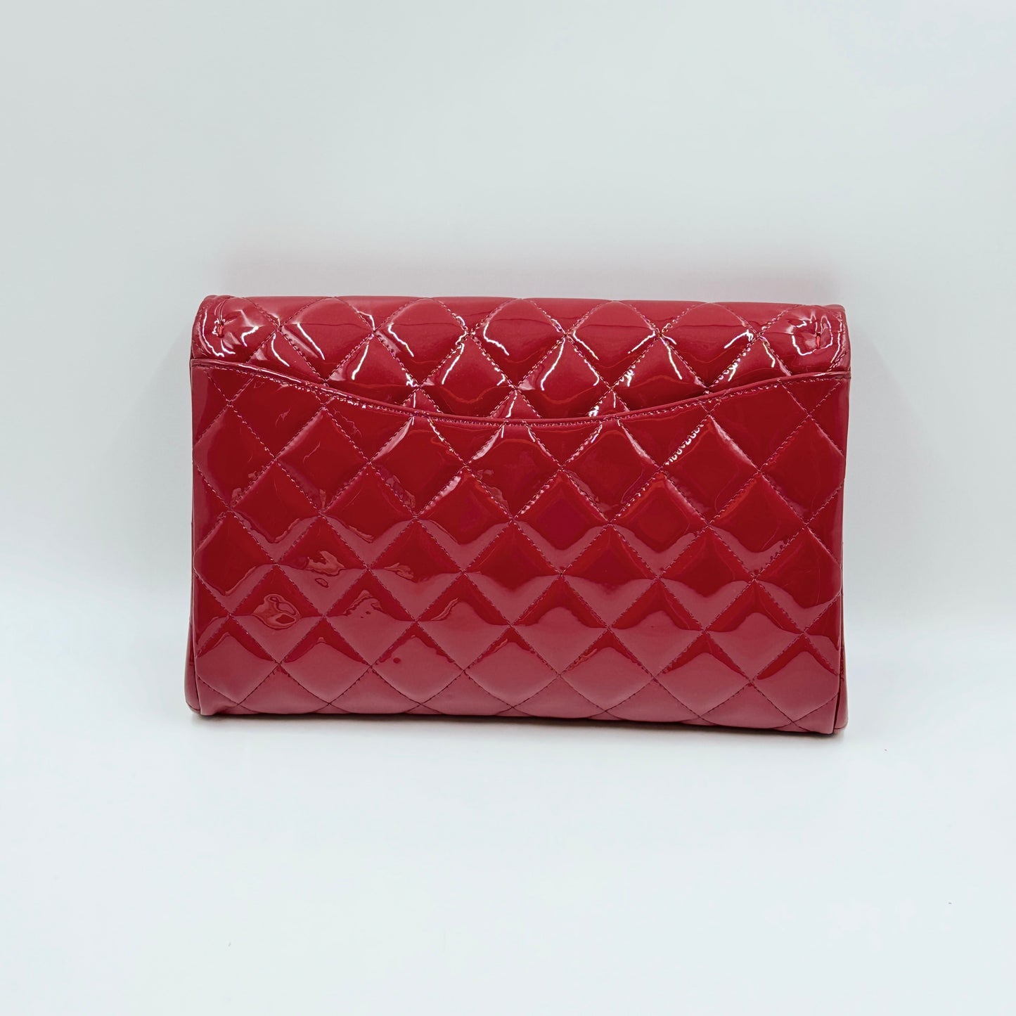 Patent Quilted Clutch With Chain Flap Red