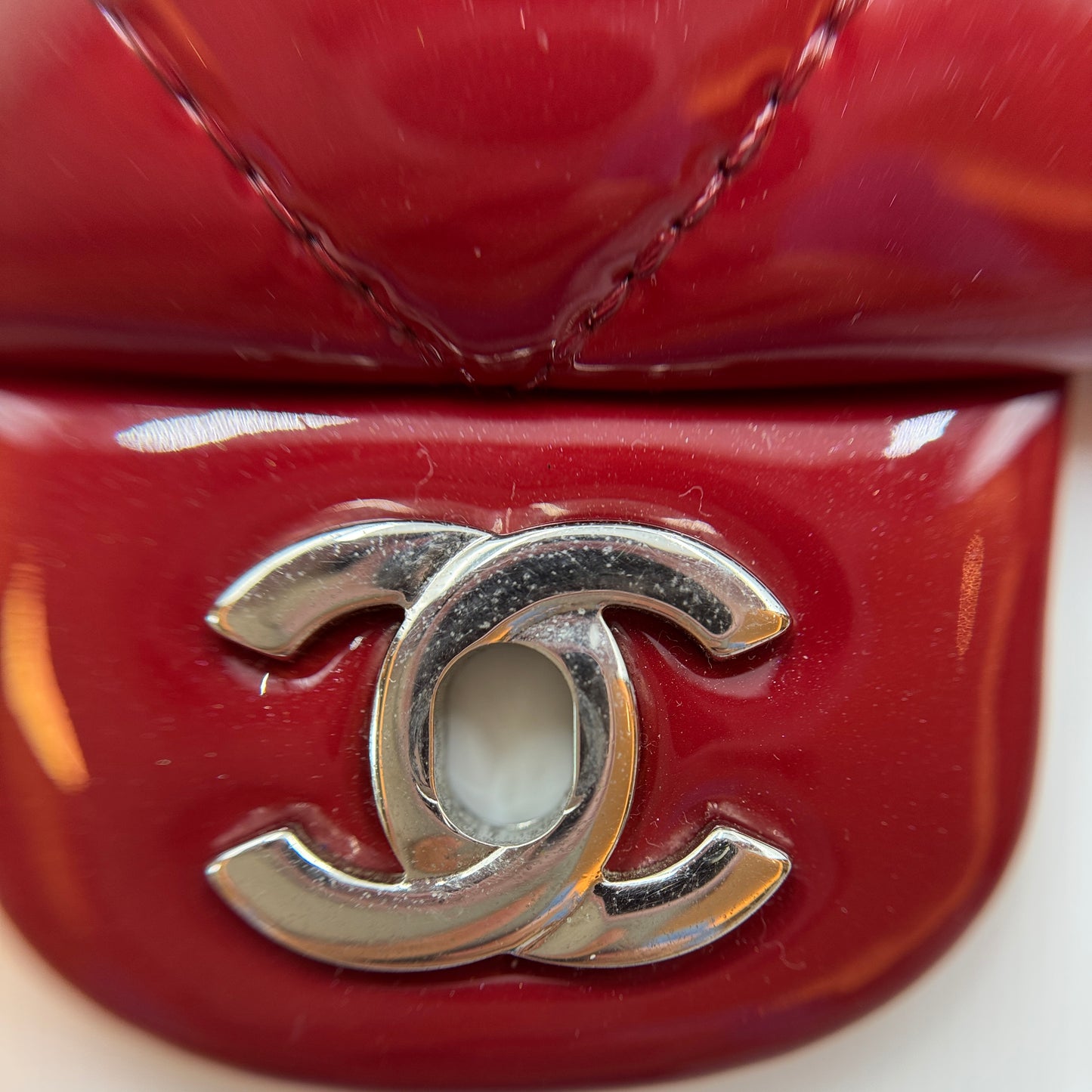Patent Quilted Clutch With Chain Flap Red