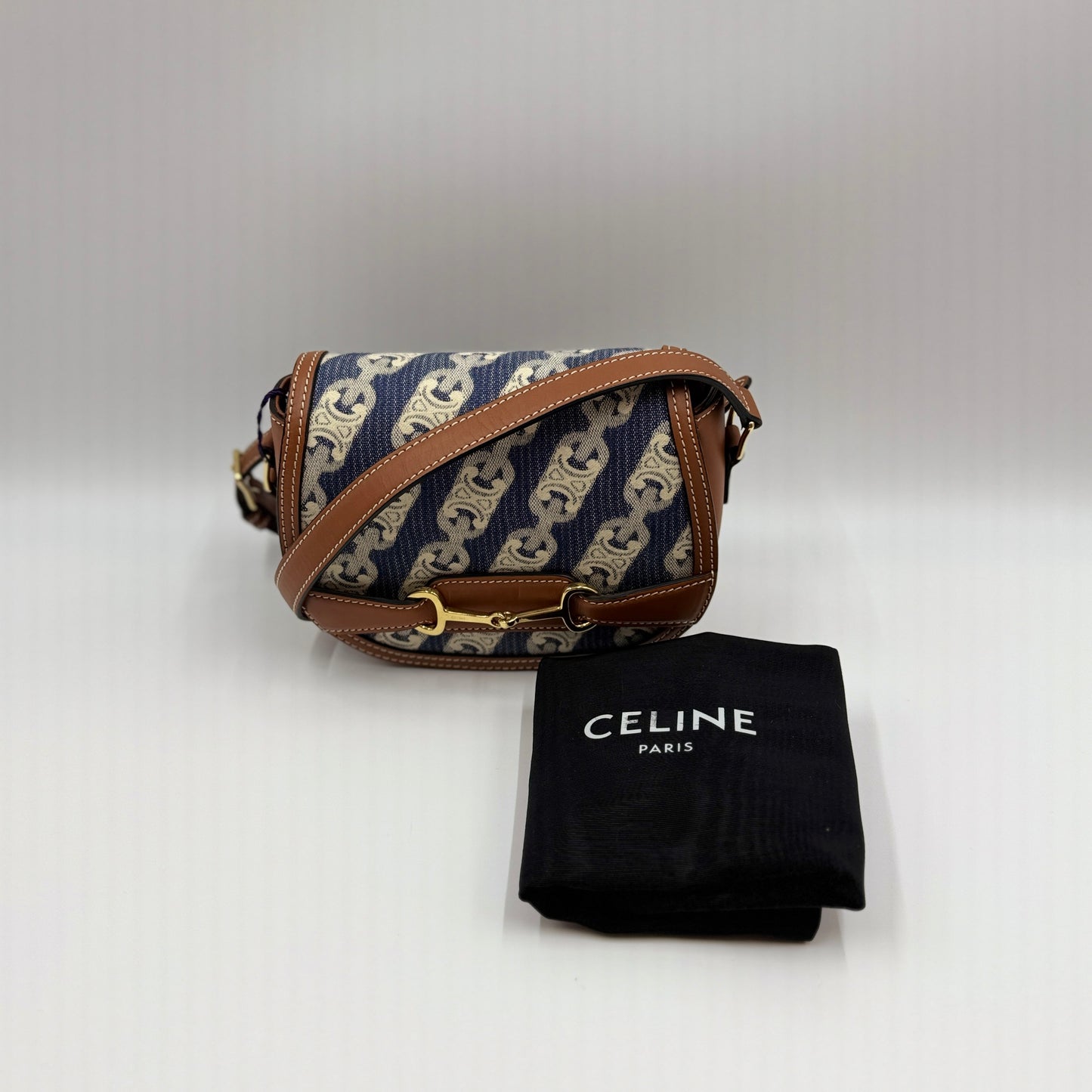 Maillon Triomphe Jacquard Canvas Calfskin Small Crecy Bag Navy Tan