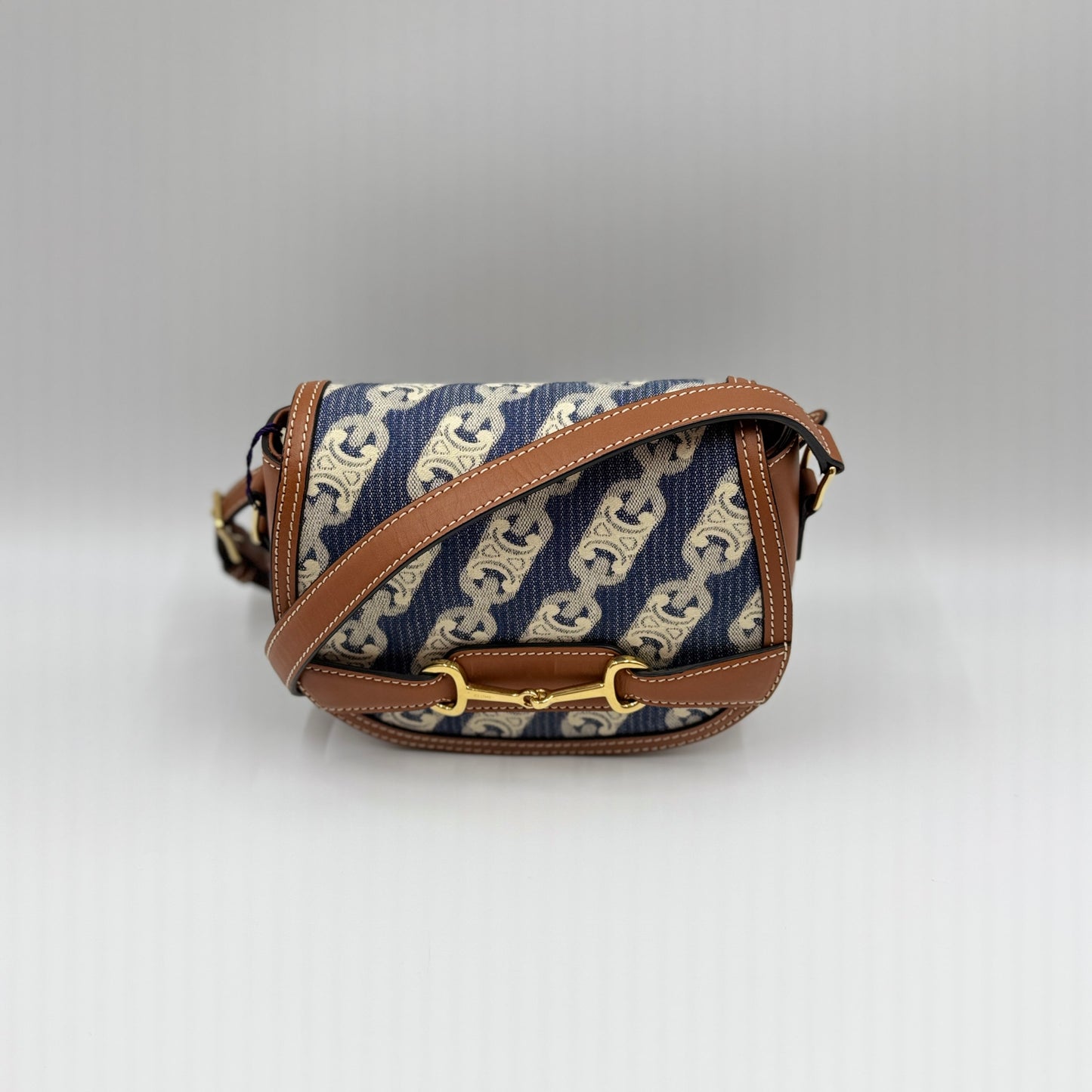 Maillon Triomphe Jacquard Canvas Calfskin Small Crecy Bag Navy Tan