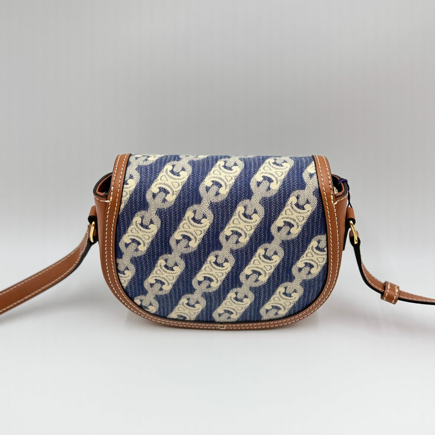Maillon Triomphe Jacquard Canvas Calfskin Small Crecy Bag Navy Tan