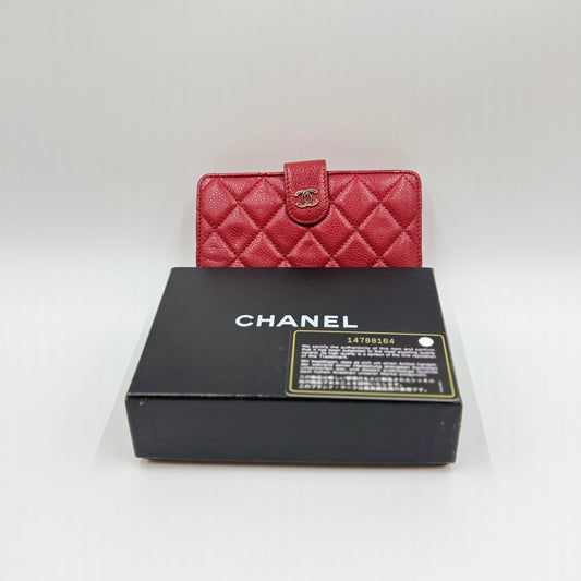Caviar Quilted Zip Bifold Wallet Red