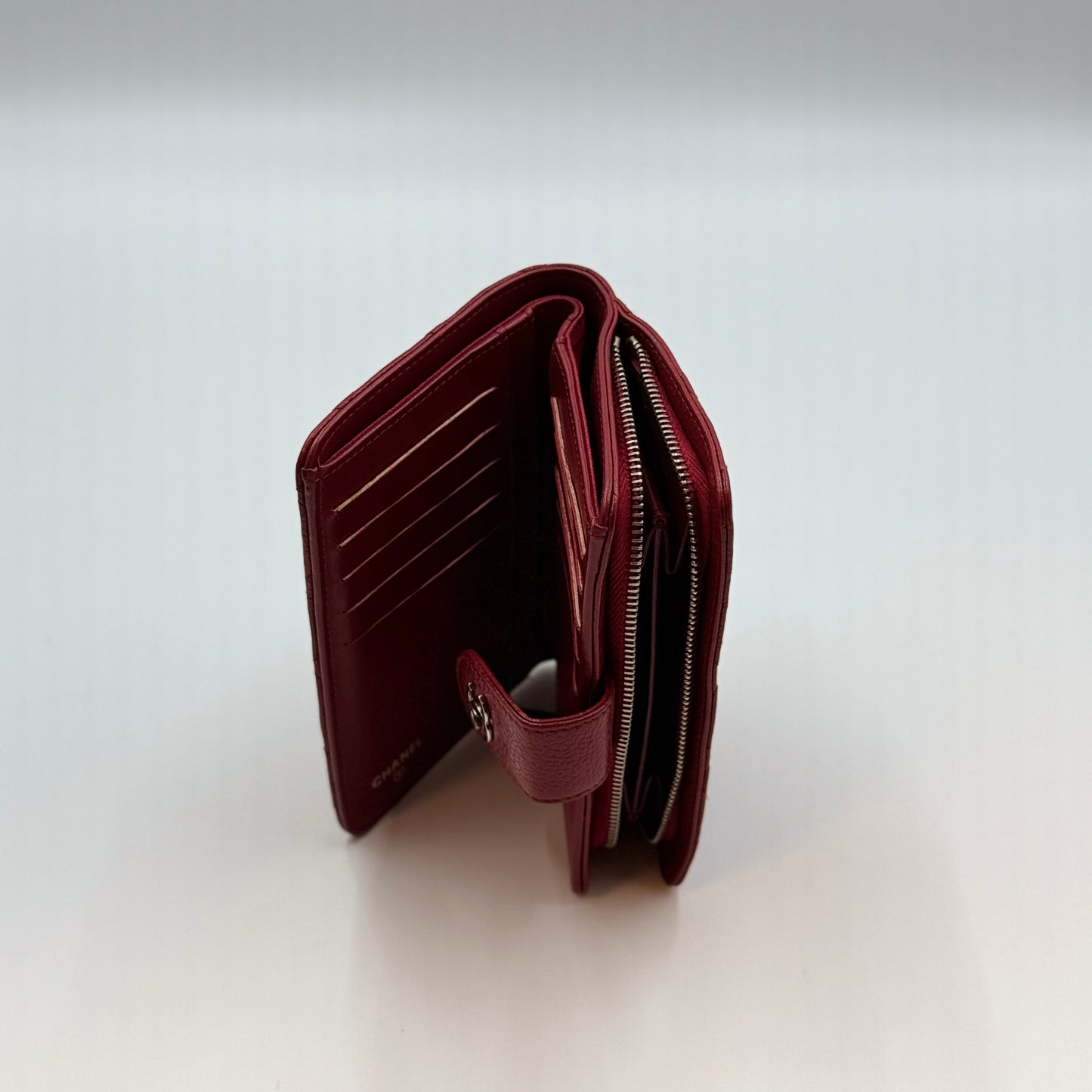 Caviar Quilted Zip Bifold Wallet Red