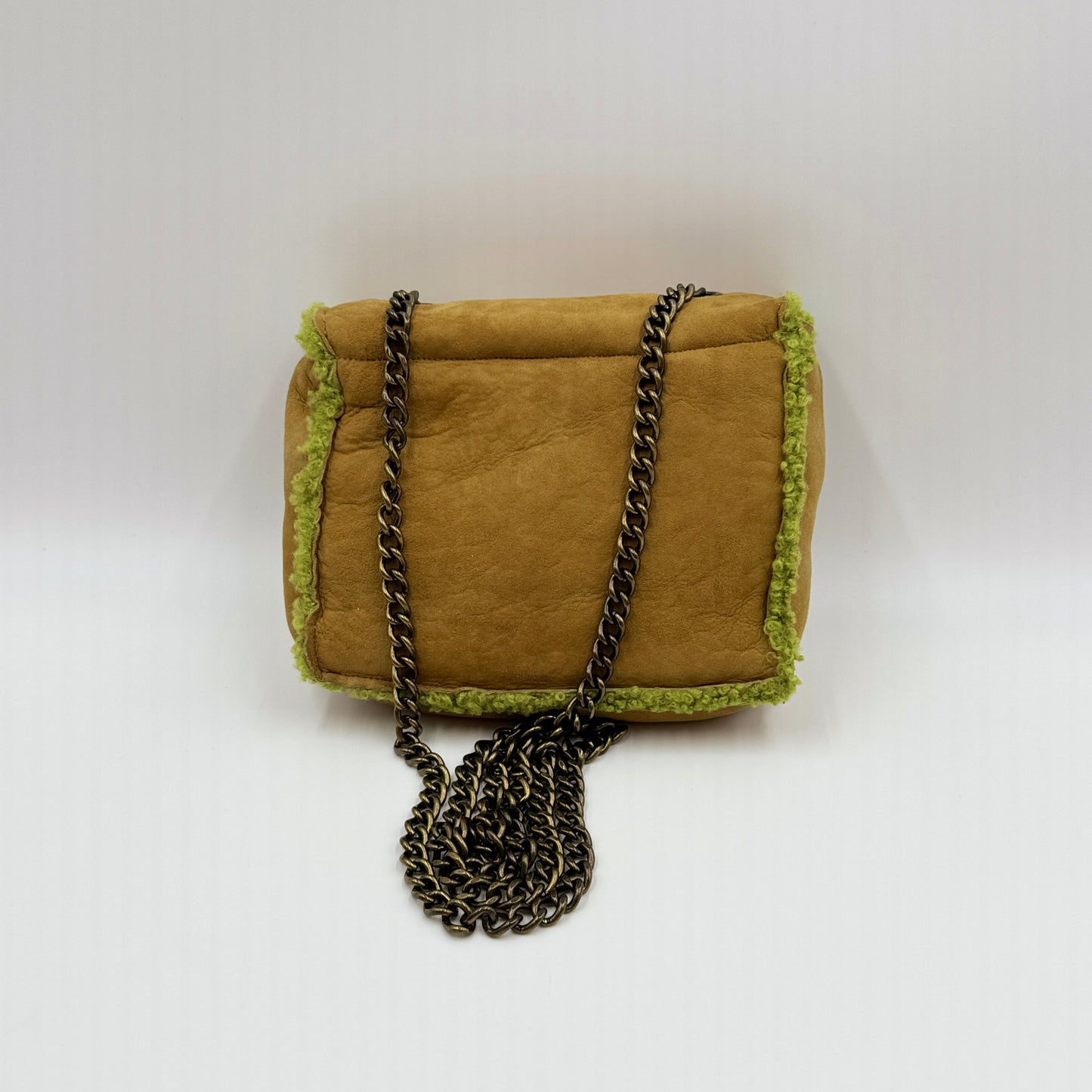 Chanel Brown Suede and Shearling CC Square Crossbody Caramel