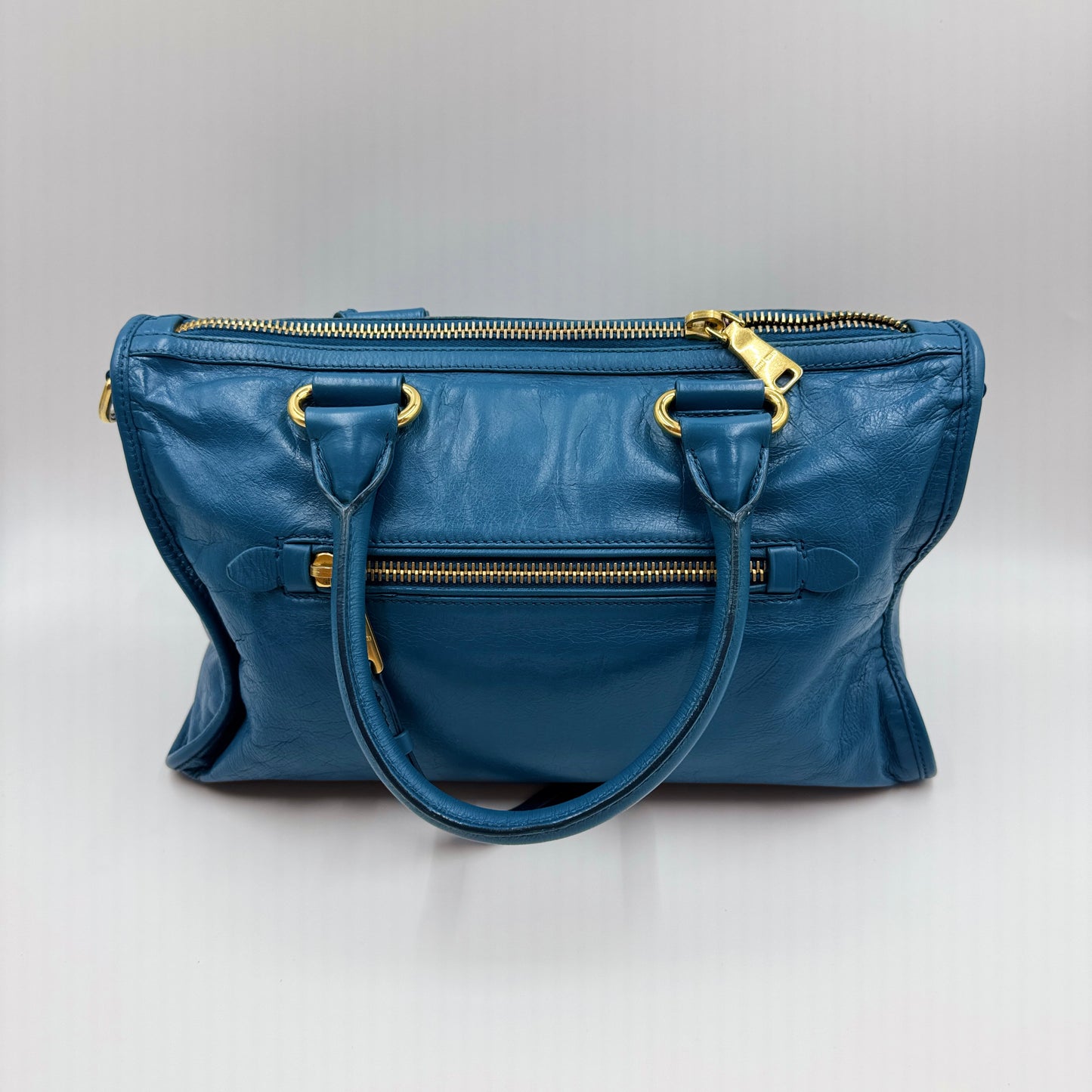 Vitello Shine Zip Tote Oceano