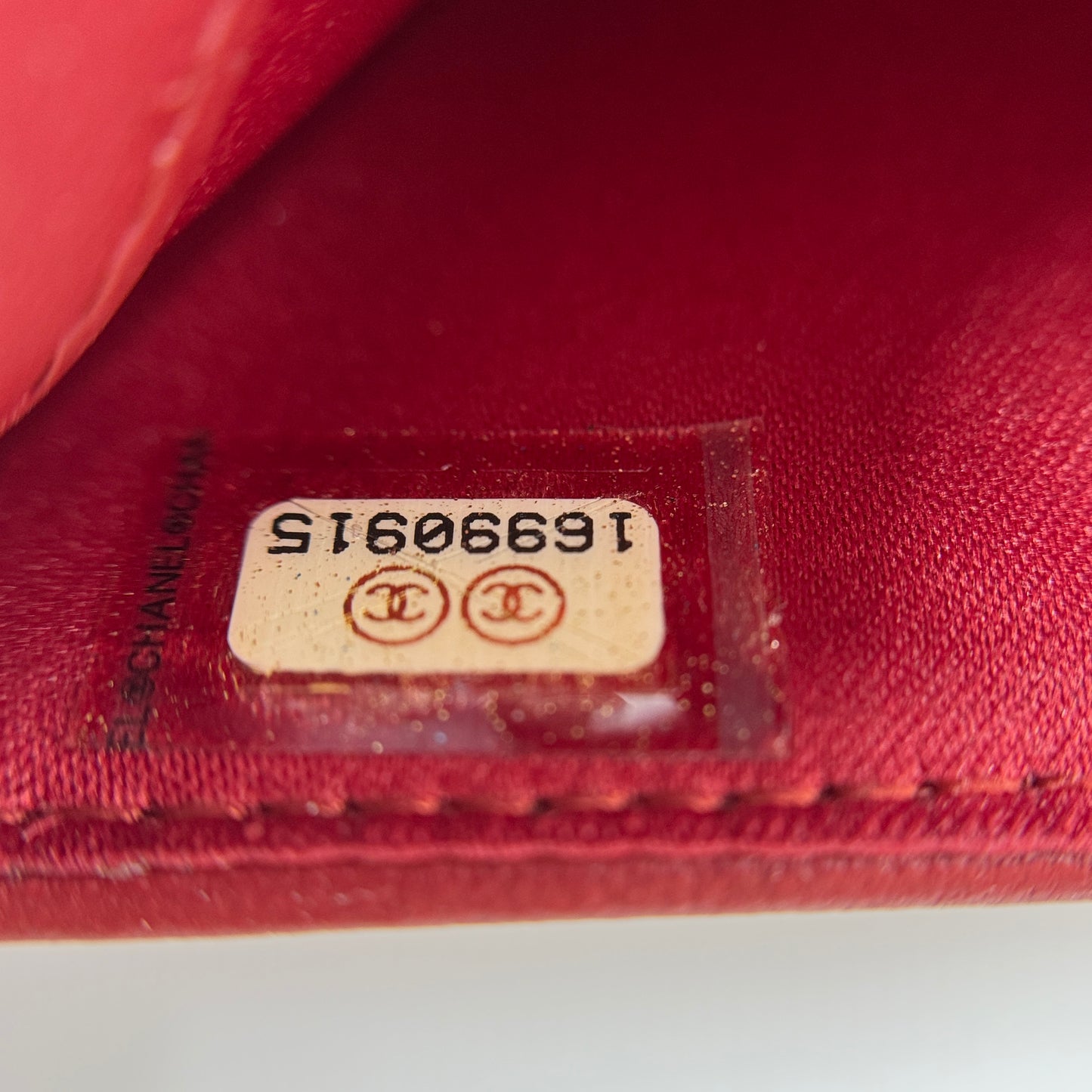 Lambskin Camellia Embossed Zipped Pocket Wallet Red
