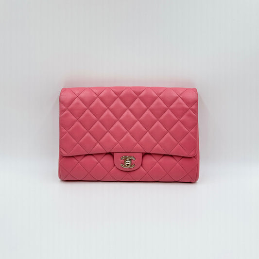 Lambskin Quilted Clutch With Chain Flap Pink
