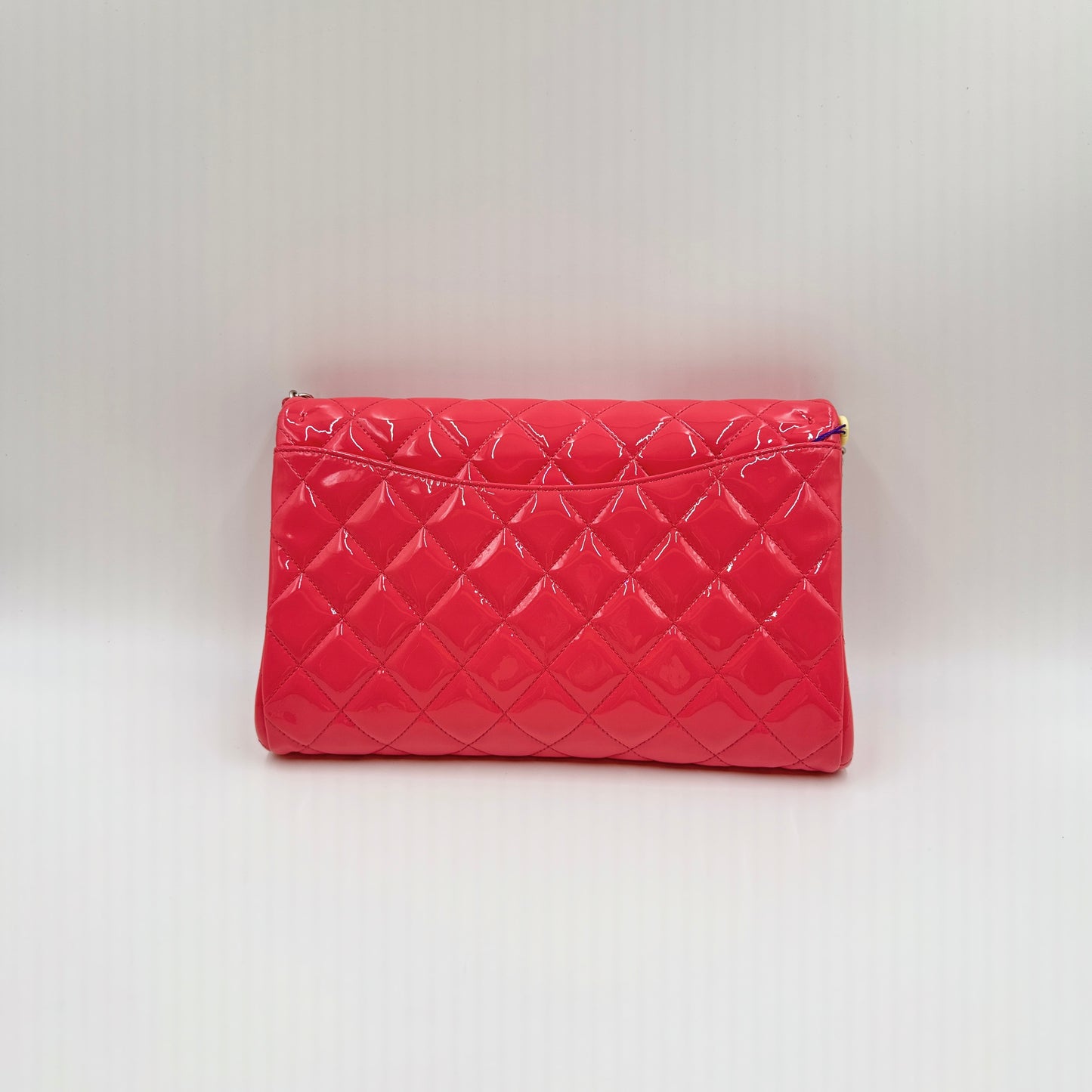 Patent Quilted Clutch with Chain Flap