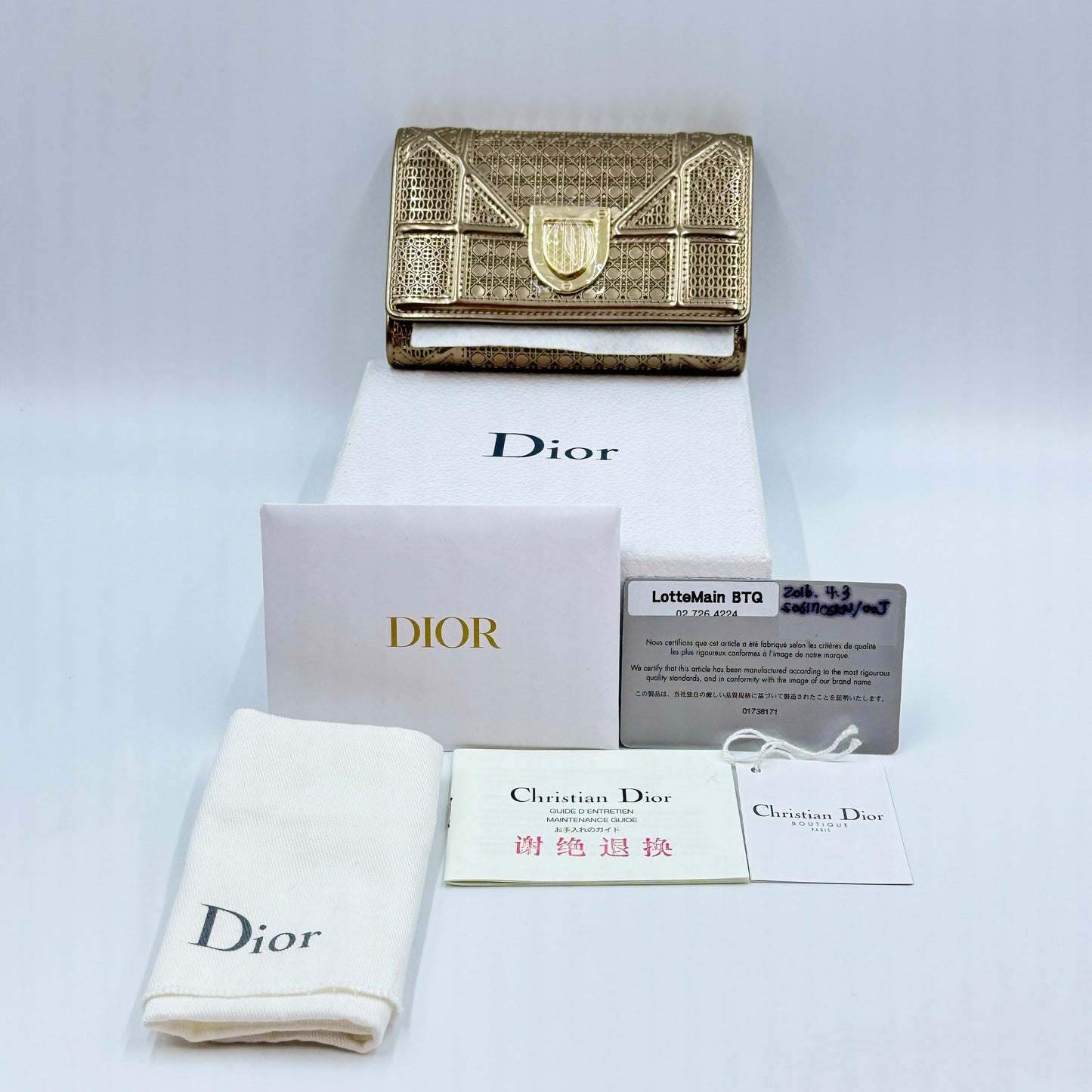 Dior Gold Micro Cannage Patent Leather Diorama Trifold Wallet