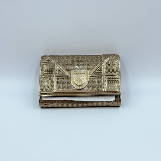 Dior Gold Micro Cannage Patent Leather Diorama Trifold Wallet