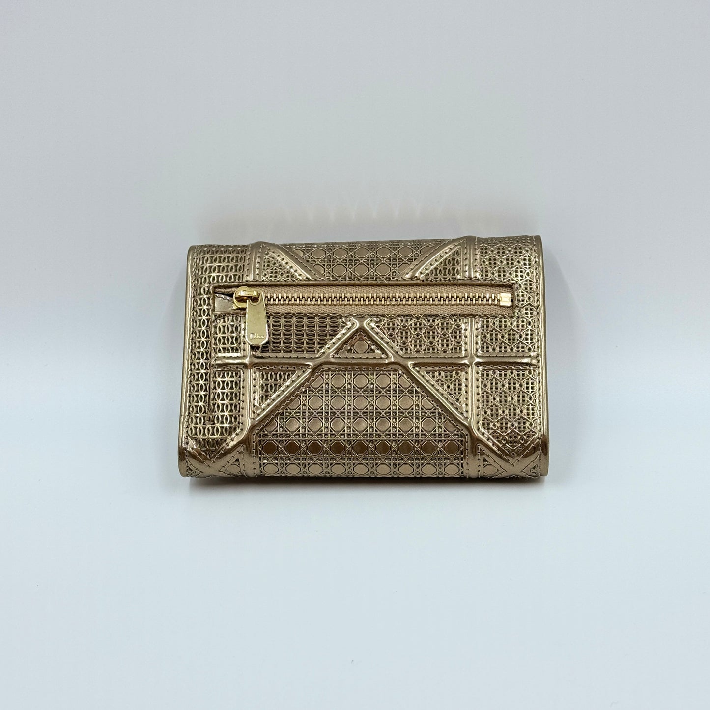 Dior Gold Micro Cannage Patent Leather Diorama Trifold Wallet