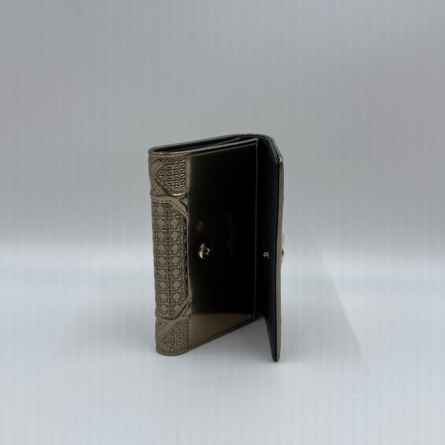 Dior Gold Micro Cannage Patent Leather Diorama Trifold Wallet