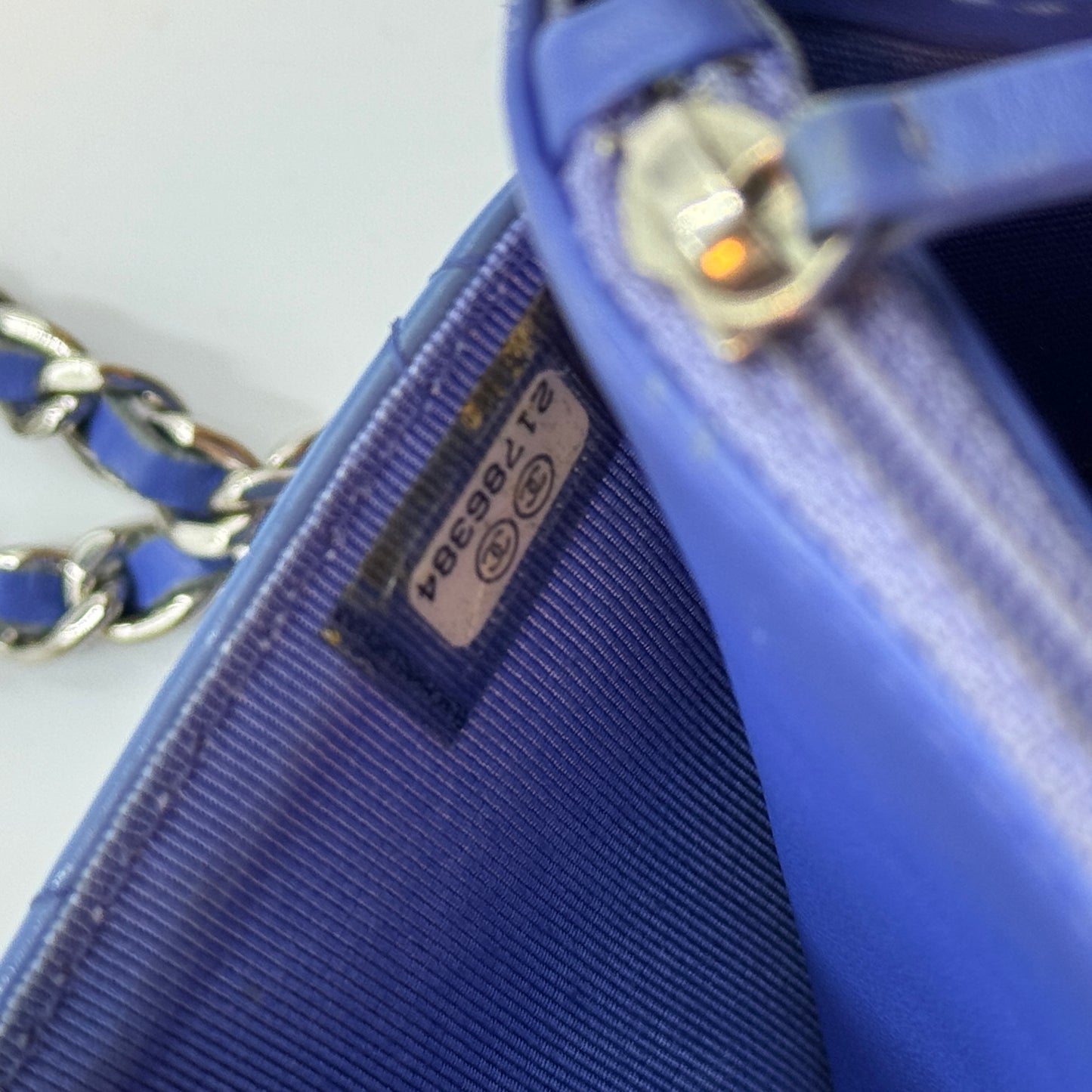 Patent Quilted Wallet On Chain WOC Blue