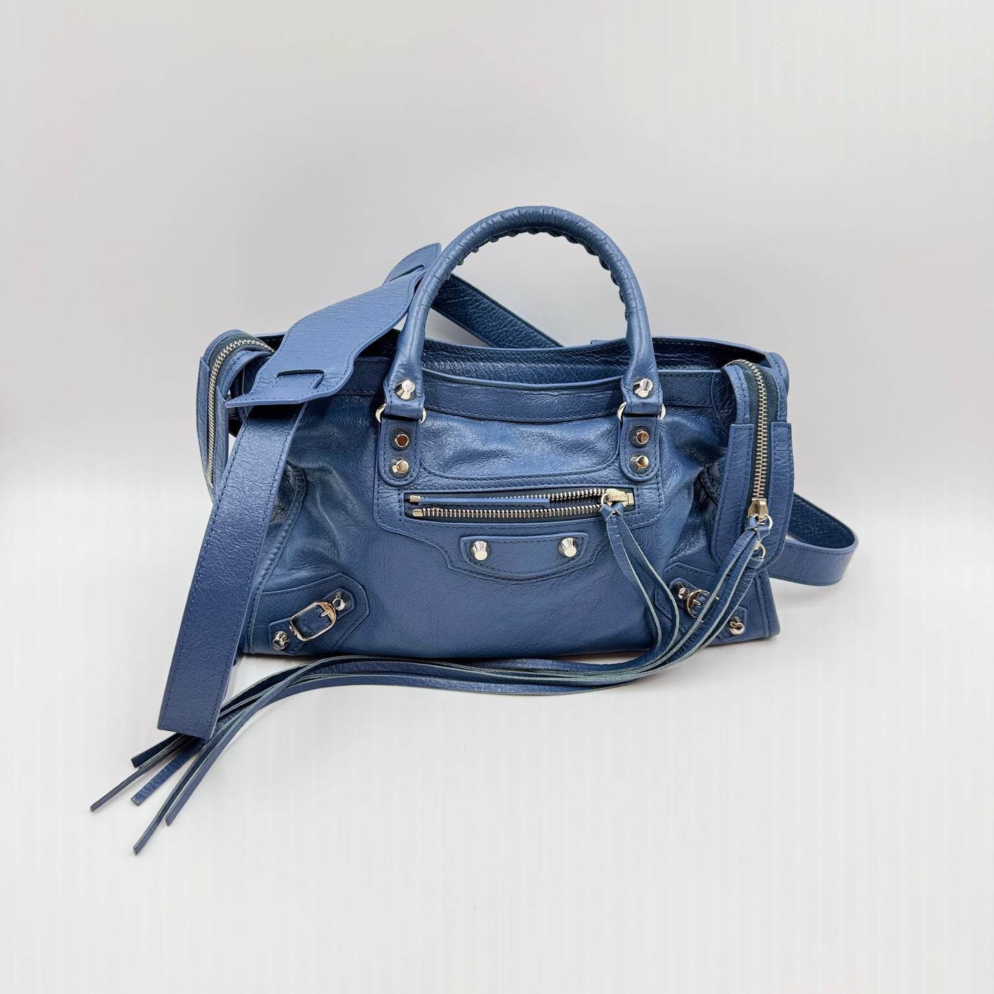 City Classic Studs Bag Leather Small Mineral Blue