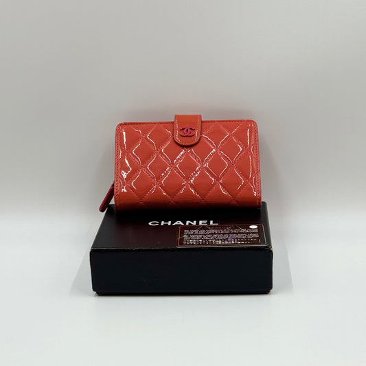 Patent Leather Zip Compact Bifold Wallet Orange