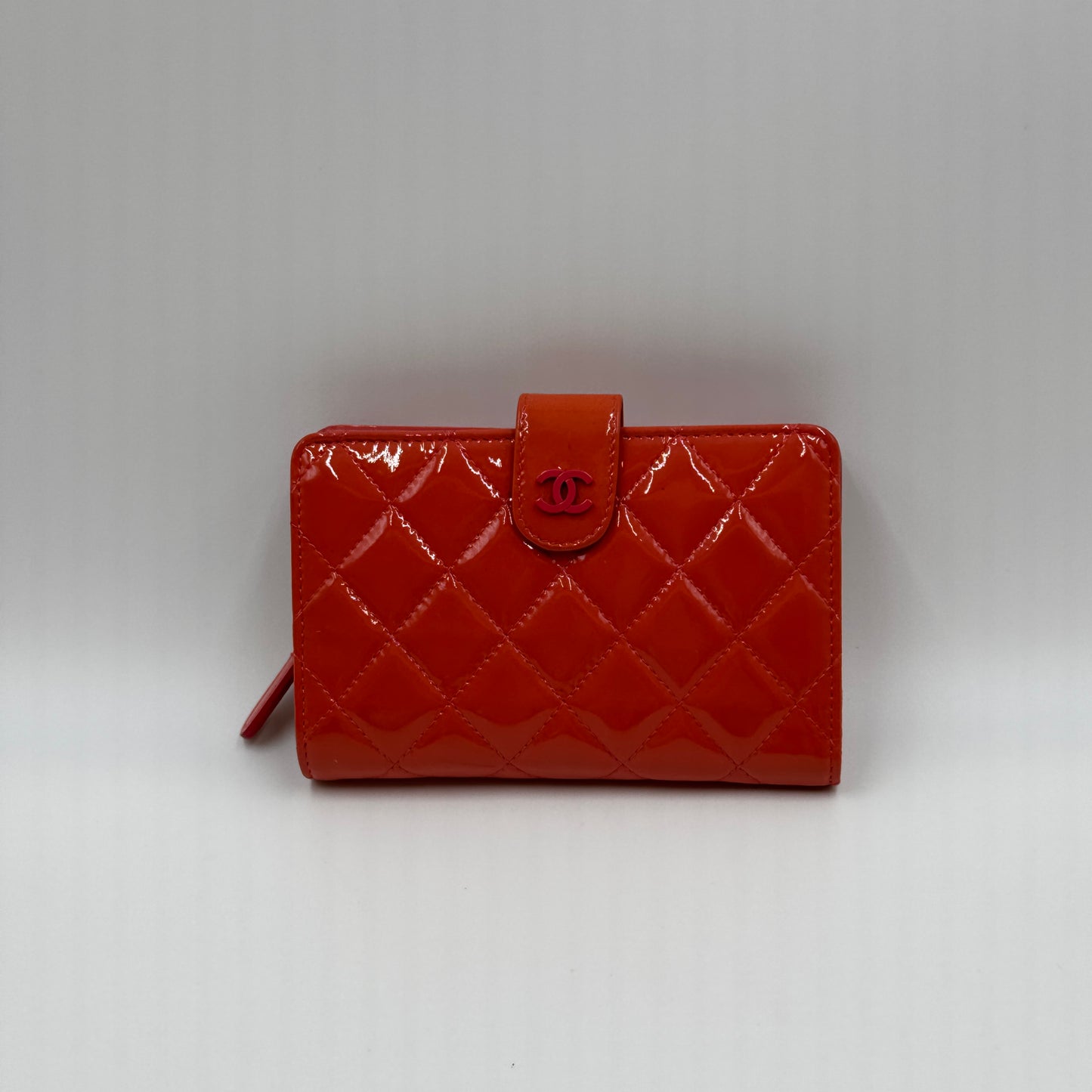 Patent Leather Zip Compact Bifold Wallet Orange