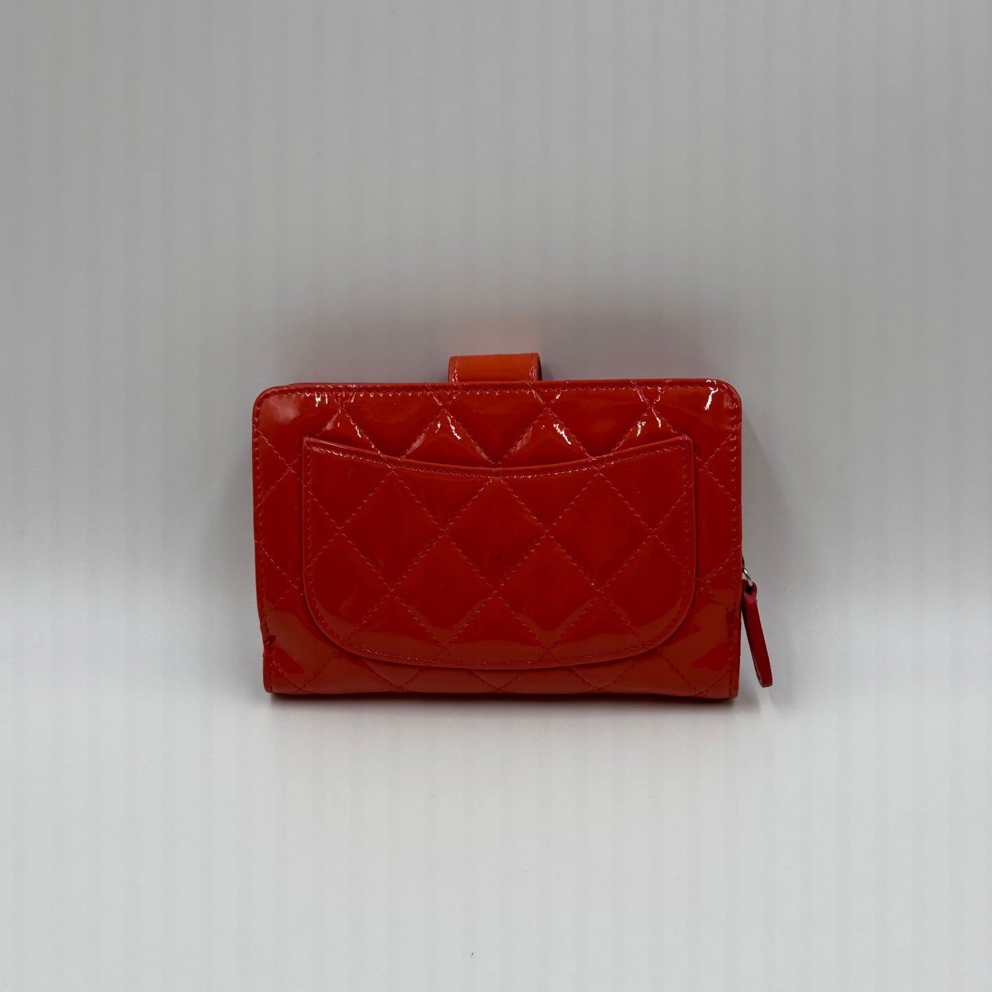 Patent Leather Zip Compact Bifold Wallet Orange