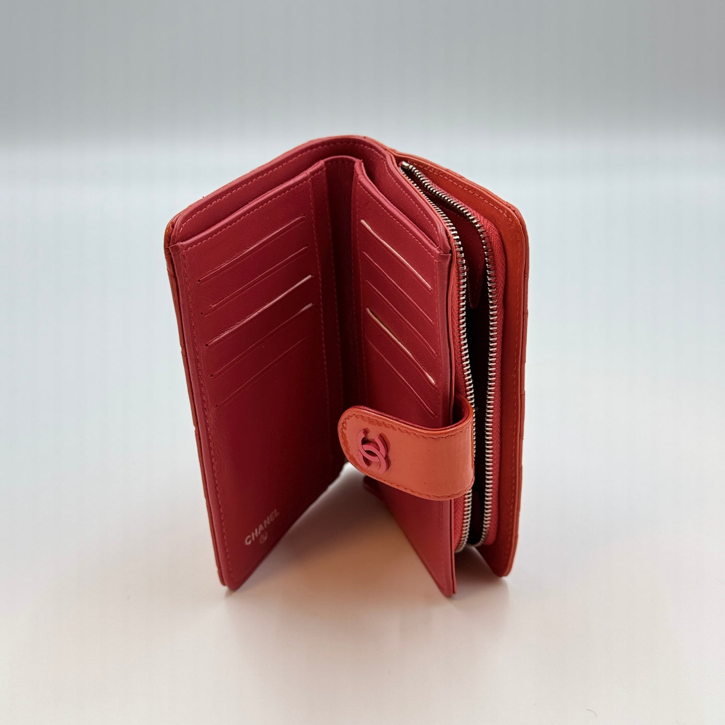 Patent Leather Zip Compact Bifold Wallet Orange