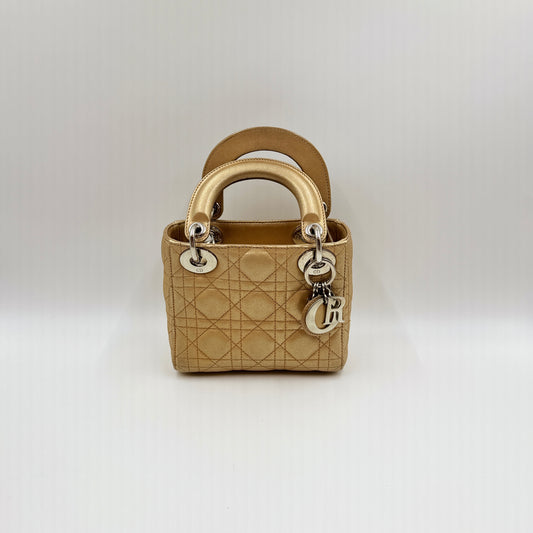 Mini Lady Dior Bag Metallic Gold-Tone Cannage Calfskin