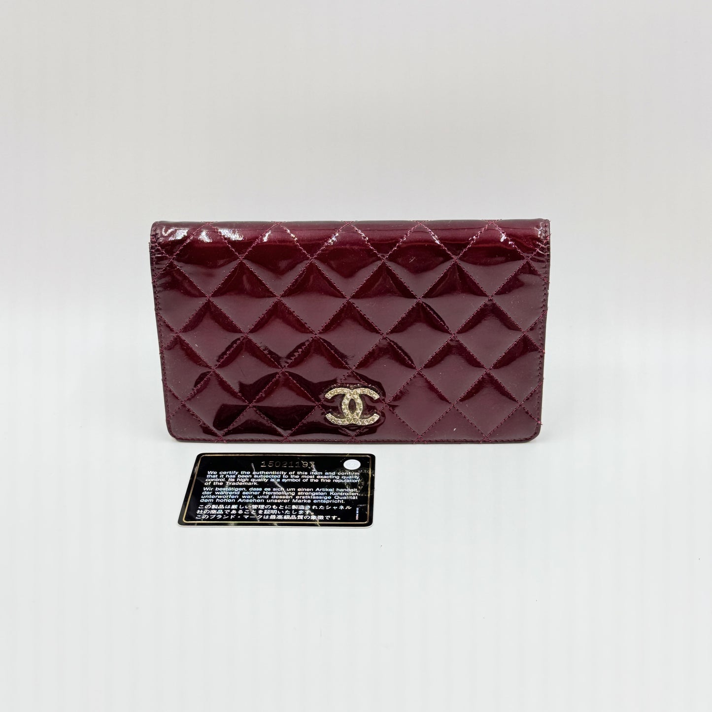 Patent Quilted Brilliant Yen Wallet Burgundy