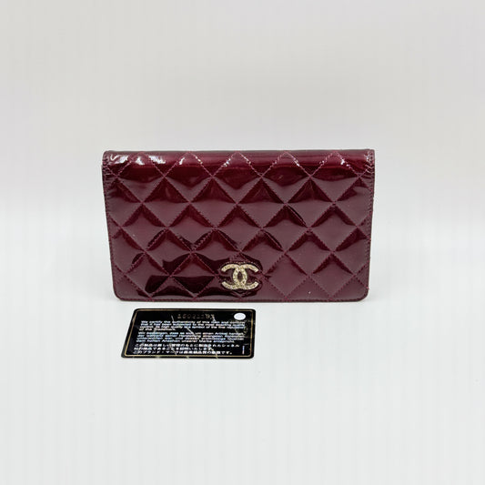 Patent Quilted Brilliant Yen Wallet Burgundy