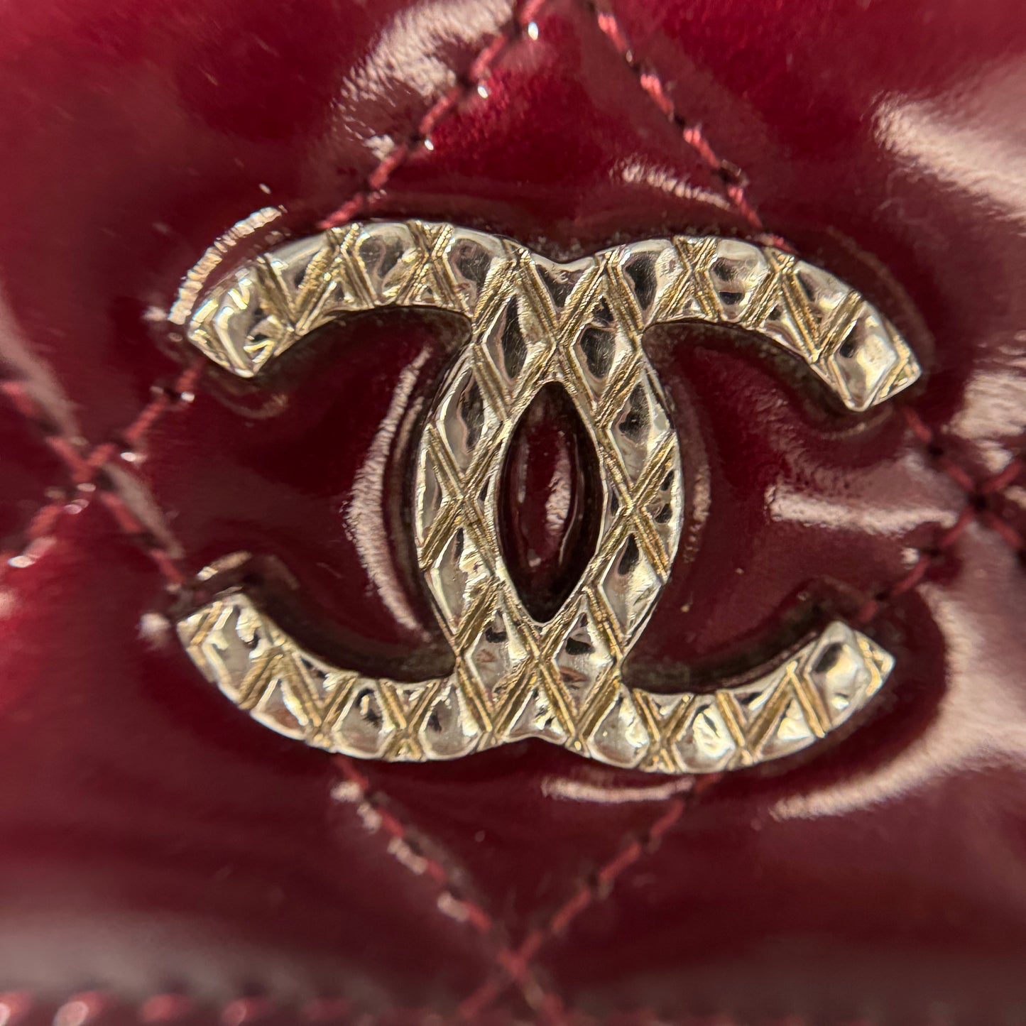 Patent Quilted Brilliant Yen Wallet Burgundy