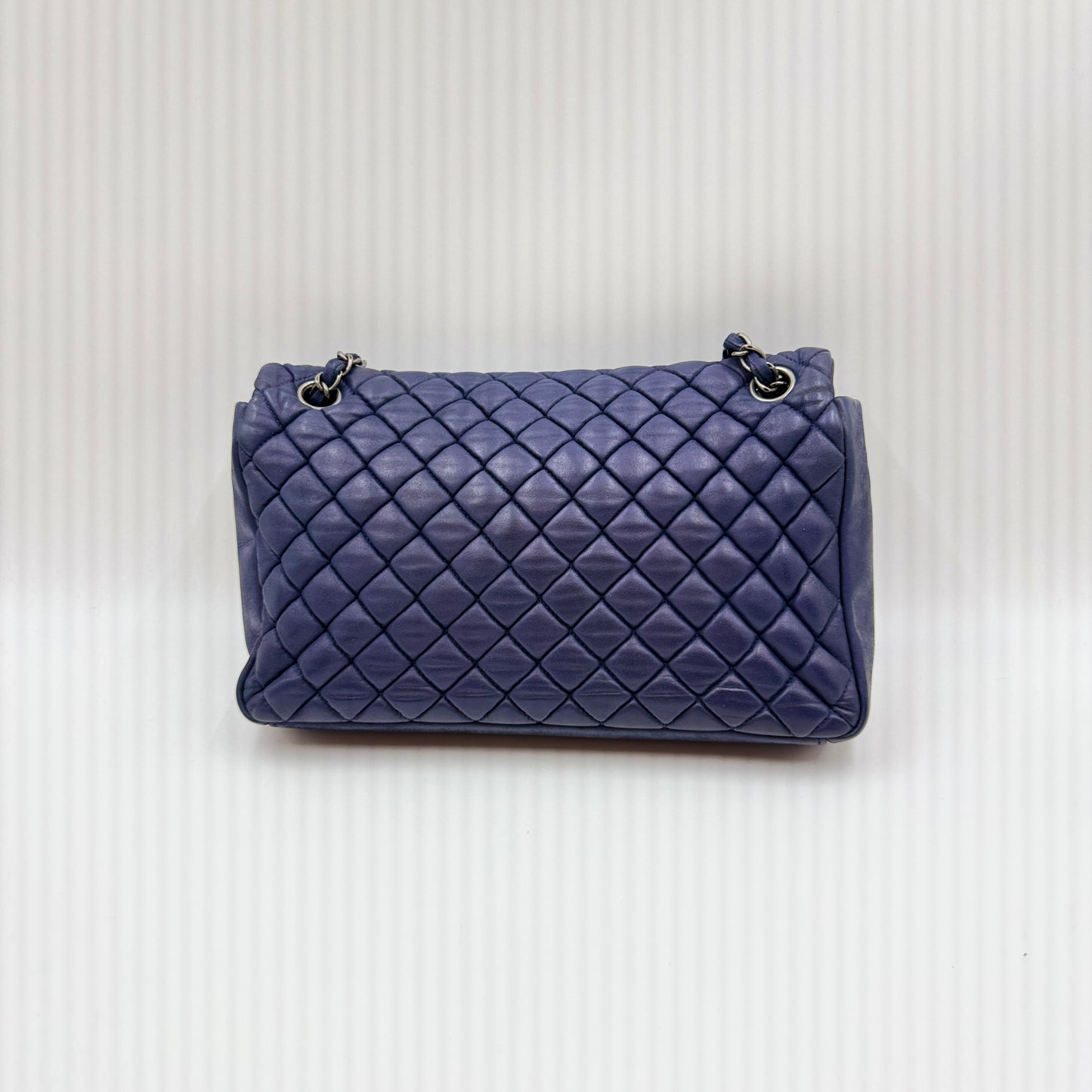 Iridescent Calfskin Quilted Large New Bubble Flap Navy