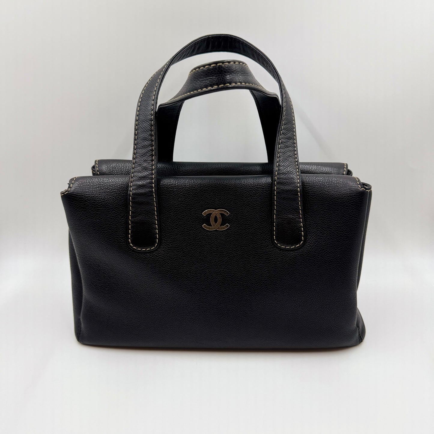 Black Tote Bag COCO Mark Wild Stitch Grained Calfskin