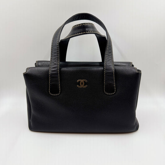 Black Tote Bag COCO Mark Wild Stitch Grained Calfskin
