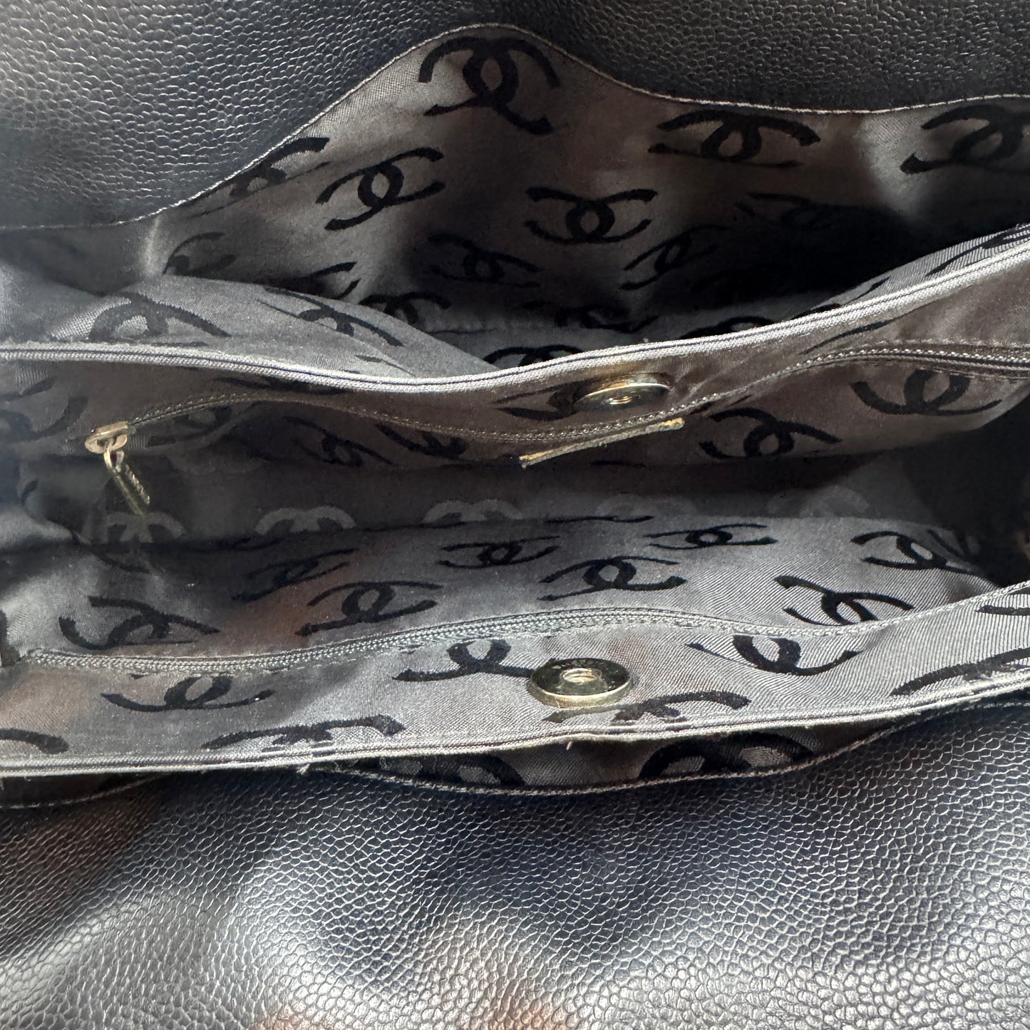 Black Tote Bag COCO Mark Wild Stitch Grained Calfskin