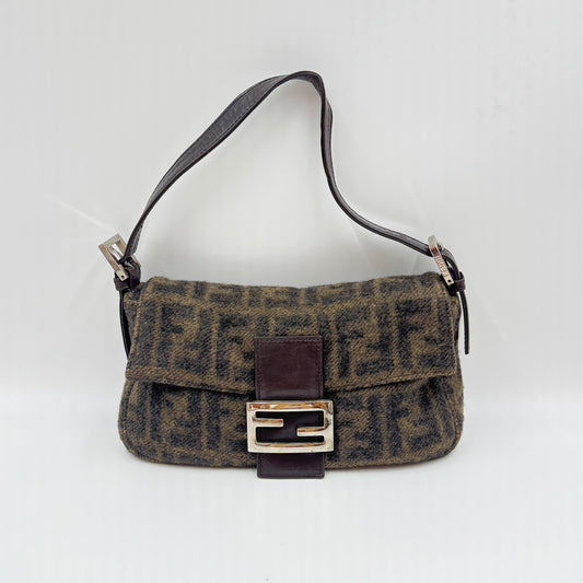 Wool Zucca FF Baguette Vintage Shoulder Bag