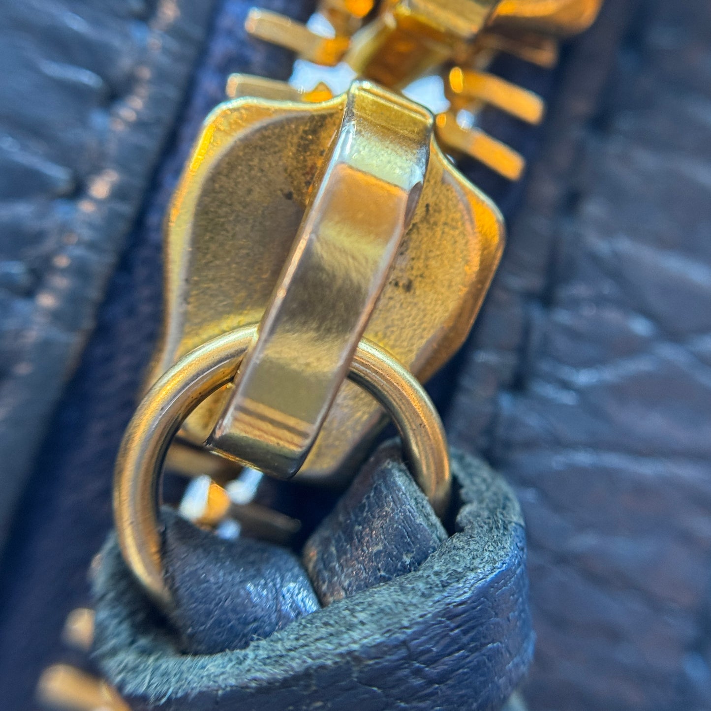 City Classic Metallic Edge Bag Leather Mini Blue Gold Hardware