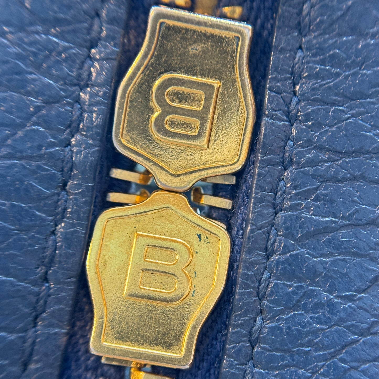City Classic Metallic Edge Bag Leather Mini Blue Gold Hardware